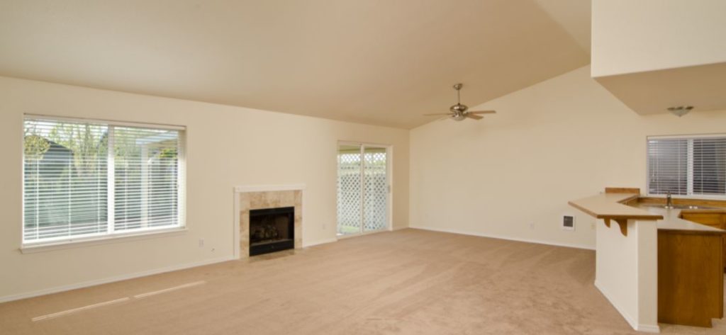 Moorpark living room featuring stylish vinyl blinds for a modern touch.