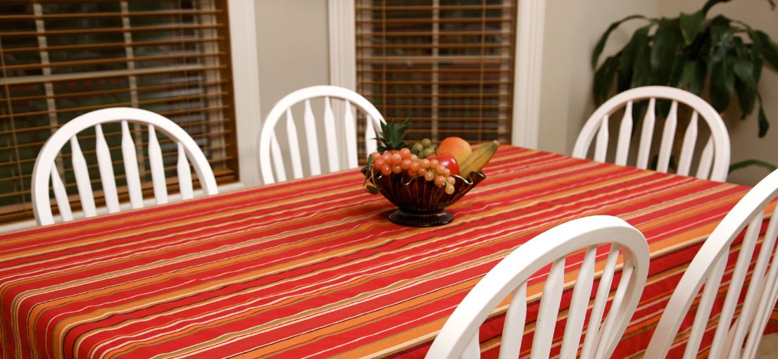 A view on a classic wooden blinds in a dining room