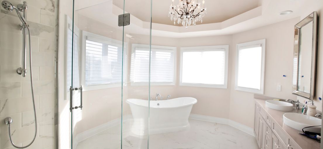 Modern Bathroom with Master Blinds Plantation Shutters