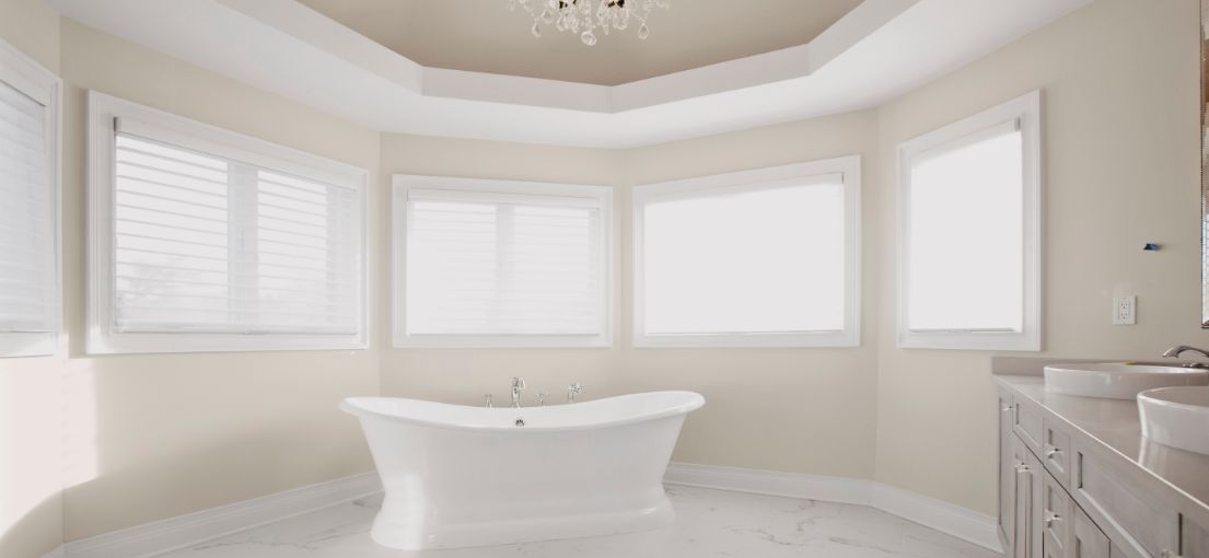 Modern Bathroom with Master Blinds Plantation Shutters