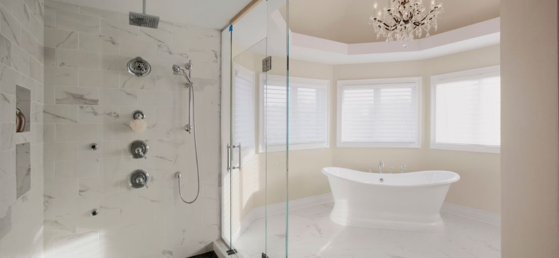 Modern Bathroom with Master Blinds Plantation Shutters