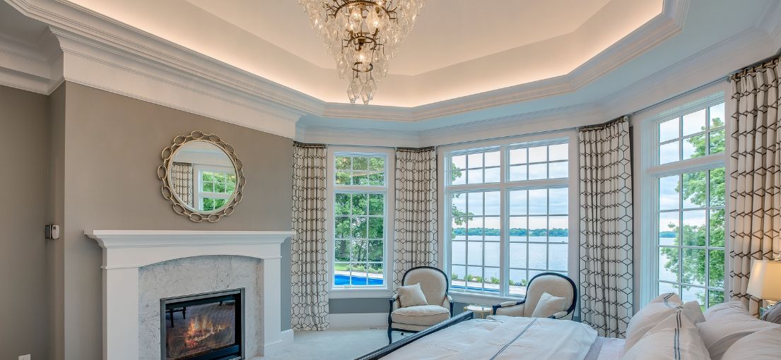 Spacious Stevenson Ranch Master Bedroom with Large Bay Windows and Fireplace