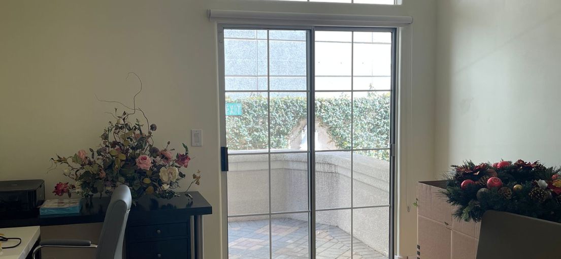 High-quality roller shade providing privacy in a newly remodeled Encino home office.