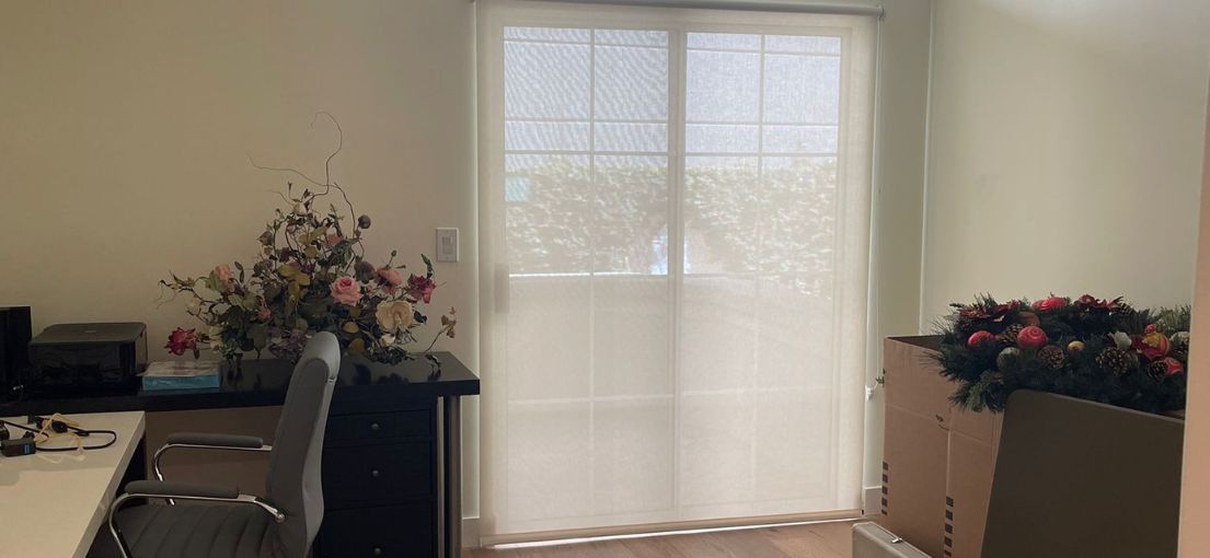 High-quality roller shade providing privacy in a newly remodeled Encino home office.